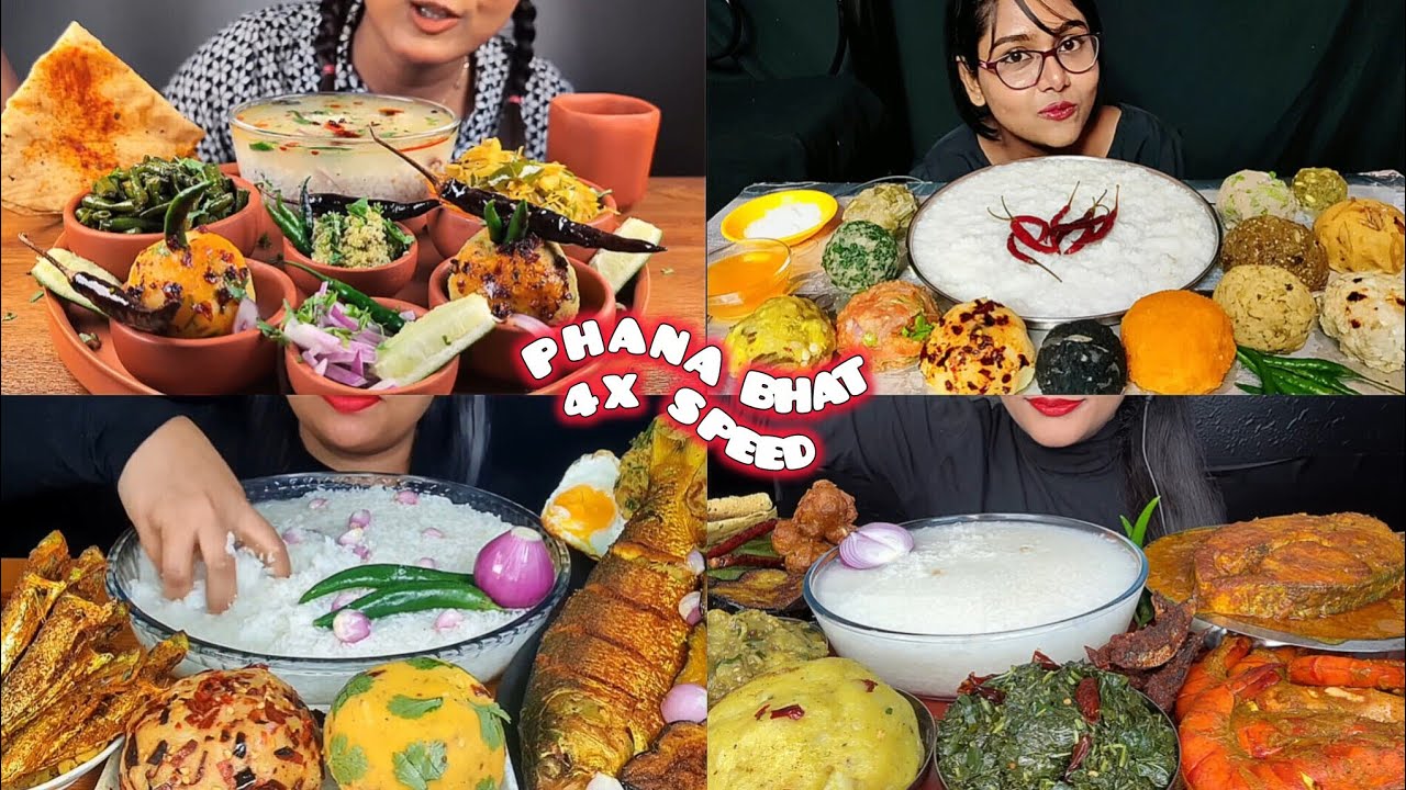 ASMR: Eating Phana bhat eating challenge 😍aloo bharta fish fry shrimp curry sag bharta Mukbang