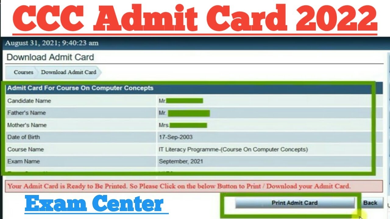 CCC Exam Admit Card May 2022 | CCC एडमिट कार्ड आ गया है | CCC Admit ...