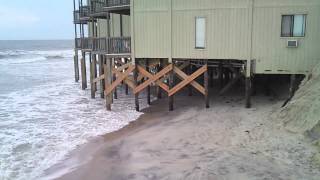 Waves going under Topsail Reef Condos on North Topsail Beach 5-16-2012