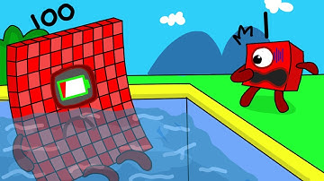 Numberblocks 100 loses battery while swimming l Numberblocks fanmade coloring story