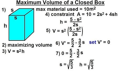 Calculus 1: Max-Min Problems (19 of 30) Maximum Volume of a Closed Box