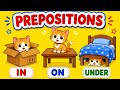 Learn Prepositions for Kids 😺 | IN ON UNDER Story in Hindi & English