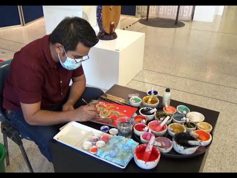 การสาธิตงานเขียนภาพจิตรกรรมไทย : เทคนิคสีฝุ่น