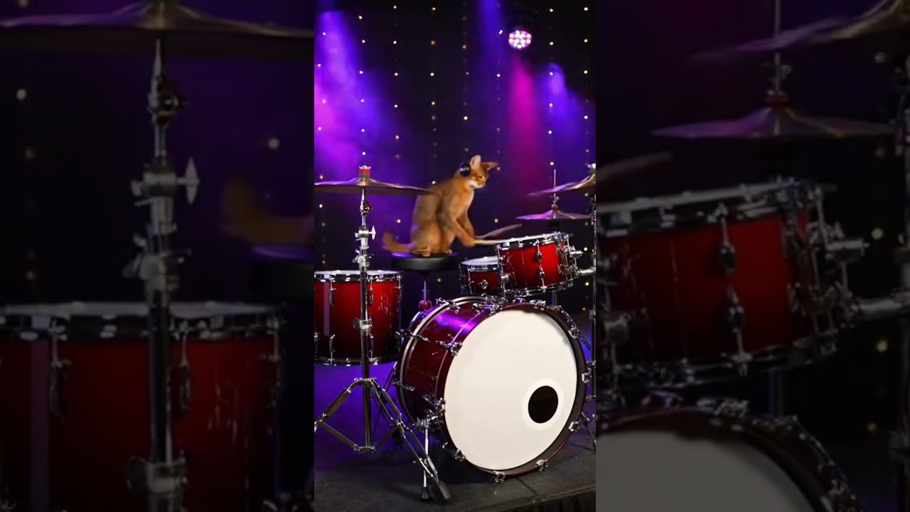Abyssinian Cat Plays the Drums 