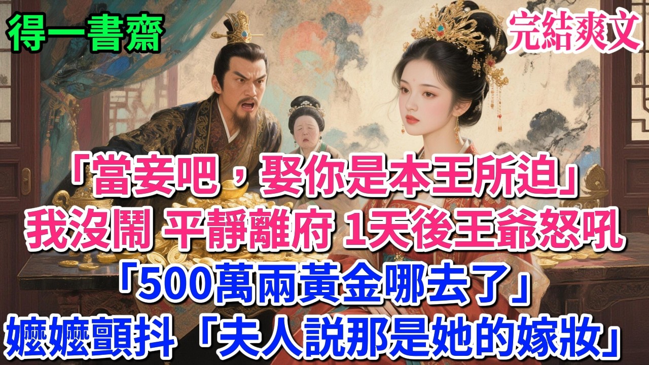 【完結古言】「當妾吧，娶你是本王所迫」我沒鬧，平靜離府。1天後王爺怒吼「500萬兩黃金哪去了？」嬤嬤顫抖「夫人説那是她的嫁妝」#古言 #完結 #古風小說#小説#原創 #爽文