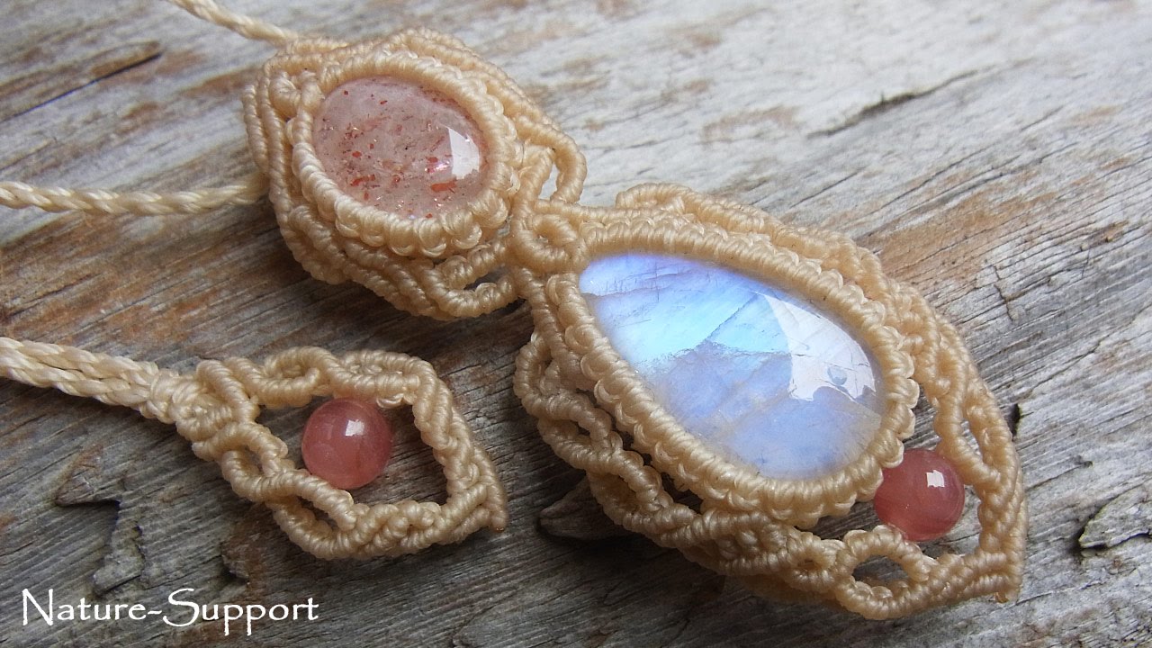 インカローズ×ムーンストーン×サンストーン Macrame Necklace