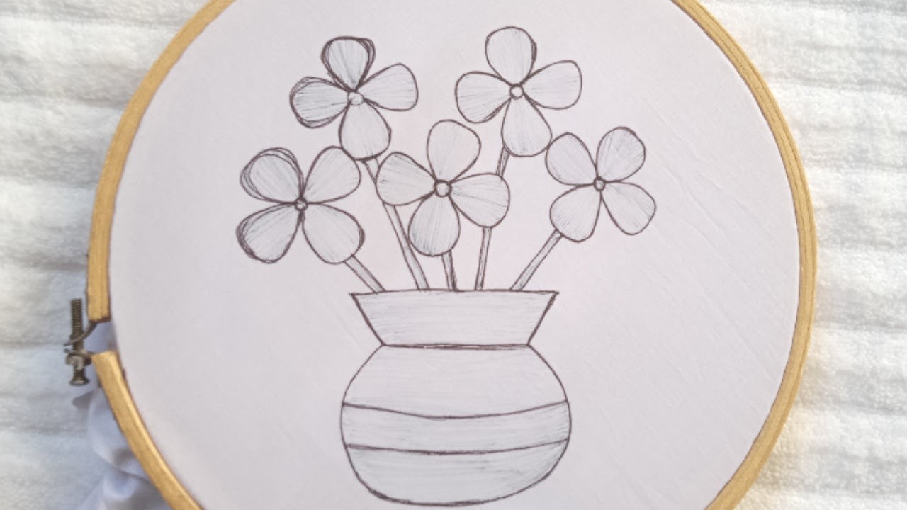 Hand embroidery Designs ll Beautiful Flower Vase Hand Embroidery ...