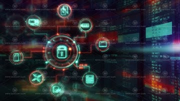 Infographics about encryption and protection of data transmission.