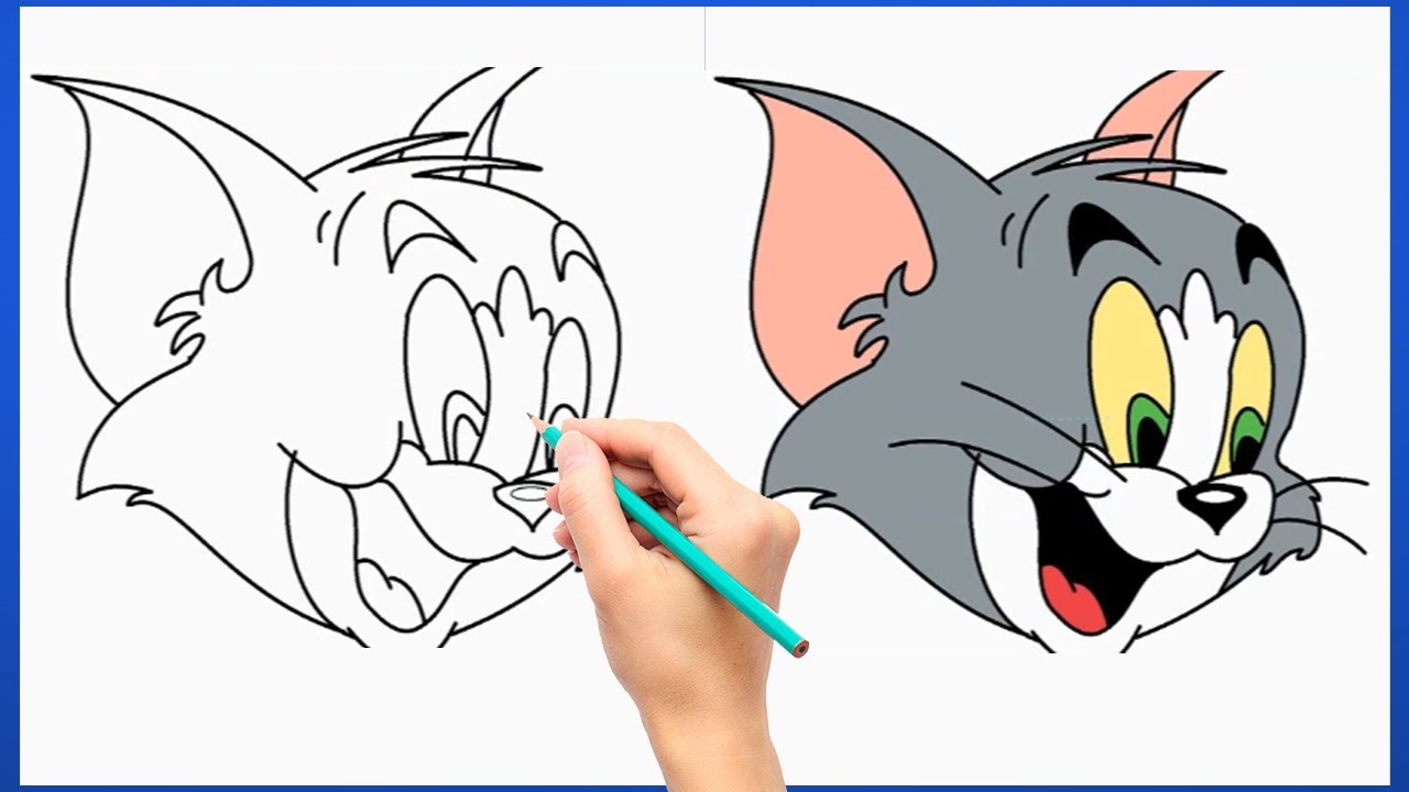 تعليم الرسم للاطفال رسم كرتون القط توم على برنامج الرسام للاطفال YouTube