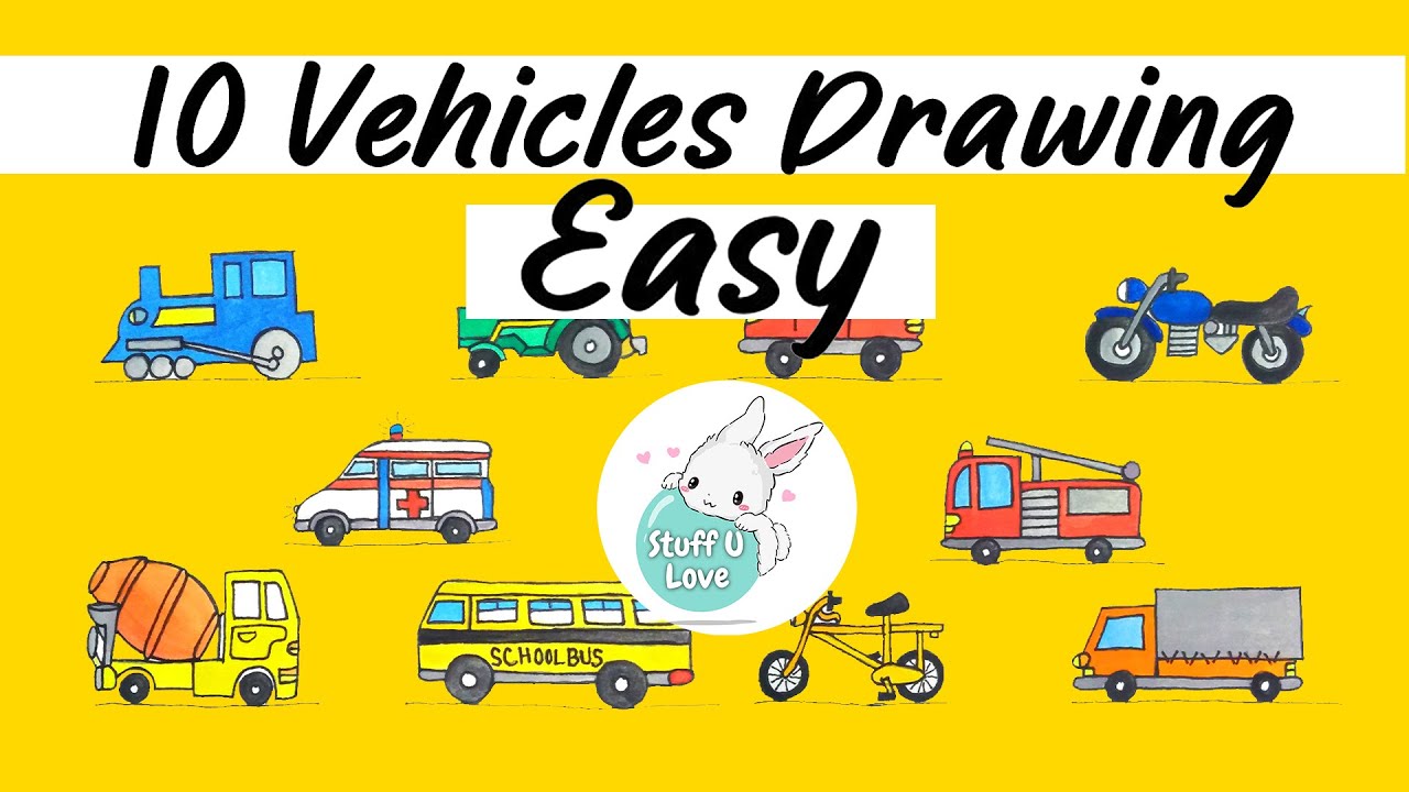 How to draw 10 Vehicles Easy Road Transport Drawing for beginners YouTube