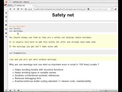 Beginner Perl Maven tutorial: 1.4 Safety net (use strict; use warnings;)