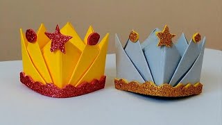 صنع أشياء بالورق - كيفية صنع تاج جميل بالوق الملون - Make a crown out of paper