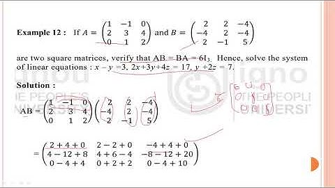 Mathematics || BCA || BCS012 || BLOCK-1 || UNIT - 2 | MATRICES ||system of linear equation IN HINDI