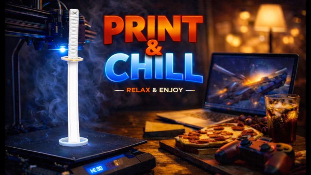 PRINT & CHILL 🎮⚔️ 3D Printing a White Katana While We Game