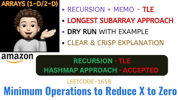 Minimum Operations to Reduce X to Zero | 2 Approaches | Recursion | Hashmap | Leetcode - 1658