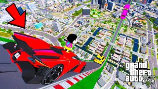 FRANKLIN TRIED IMPOSSIBLE DECLINING ROADWAY RAMP PARKOUR CHALLENGE GTA 5 | SHINCHAN and CHOP