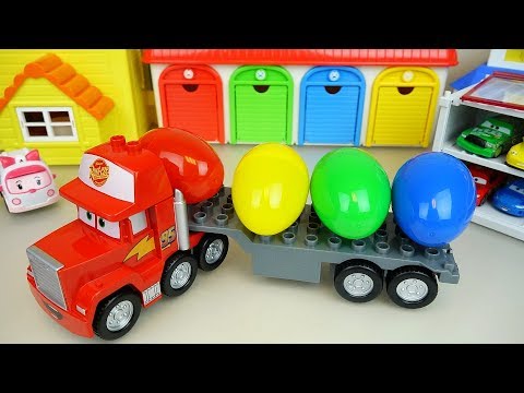 Carrier Cars And Surprise Eggs Transformers And Poli Car Toys Play