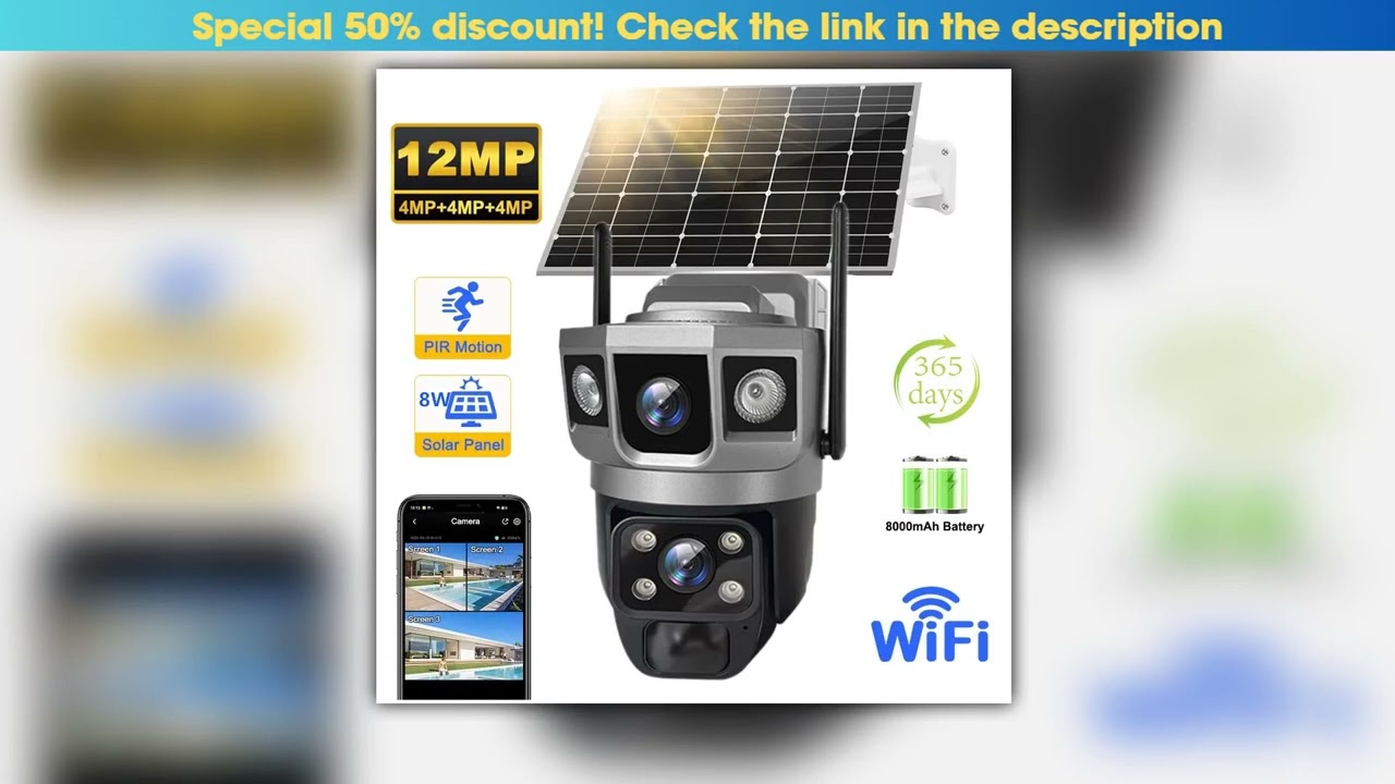 V380 Pro 12MP Solar WIFI IP Camera CCTV Two Lens Three Screen Auto Tracking Outdoor 6K Security