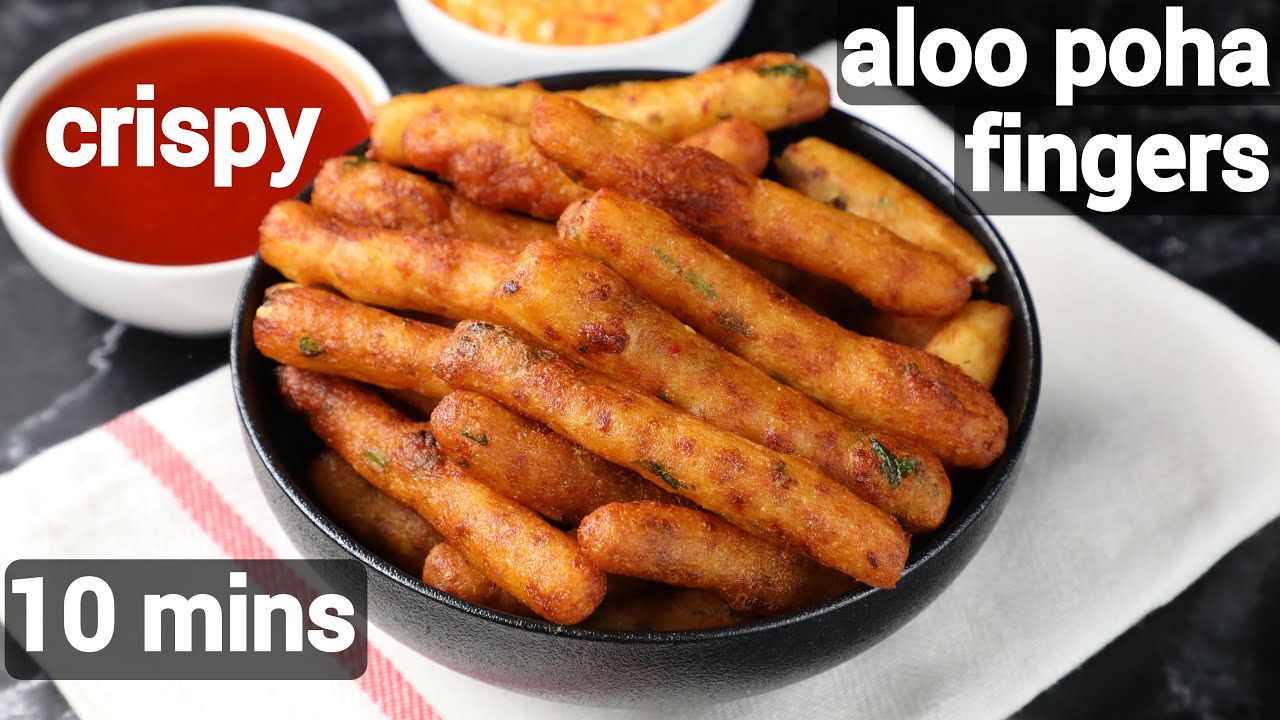 crispy aloo poha fingers - tea time evening snack | poha & potato fingers | beaten rice fingers | Hebbar | Hebbars Kitchen