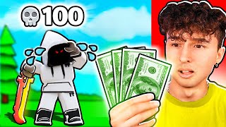 I Gave Him 100$ IRL For Every Kill He Got...(Roblox BedWars)