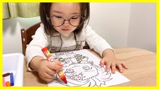 【鬼滅の刃】３歳児&２歳児のぬり絵チャレンジ！【えっちゃんねる】