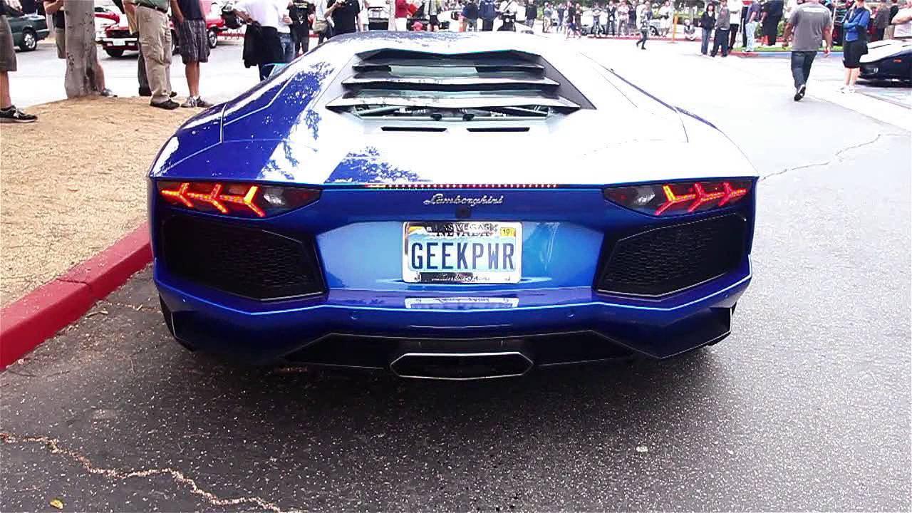 SOUNDS of MONTEREY BLUE Lamborghini Aventador REVVING & Drive Away!