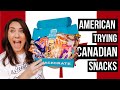 AMERICAN TRYING CANADIAN SNACKS | SNACK CRATE subscription box unboxing TASTE TEST and REVIEW