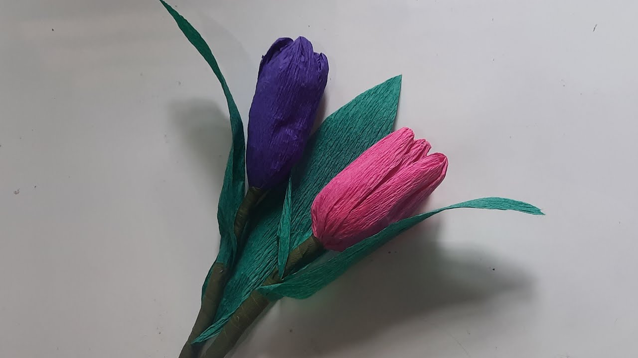 How to make crepe paper tulip flower YouTube
