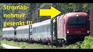 Stromabnehmer senken während der Fahrt und Railjet mit 3 Loks an Grenze DB/ÖBB - Alex E