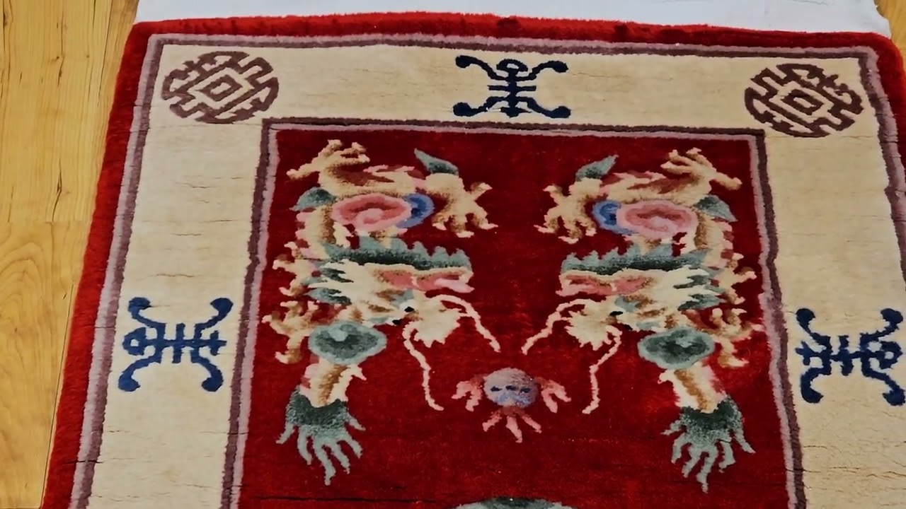 Vintage Chinese Art Deco Pattern Area Rug with Dragon Design, The Persian Knot Gallery, SKU: 2358