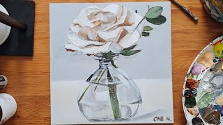Rose in a Vase Acrylic Painting Tutorial by Cheryl Navarro