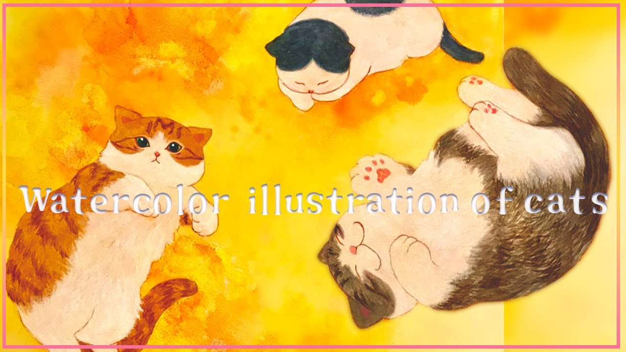 3匹のにゃんこ【水彩 イラストメイキング】ふわふわ - YouTube