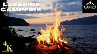 4K UHD Realtime Sunset Campfire by the lake with beautiful Afterglow!  Stress Relief / Romantic