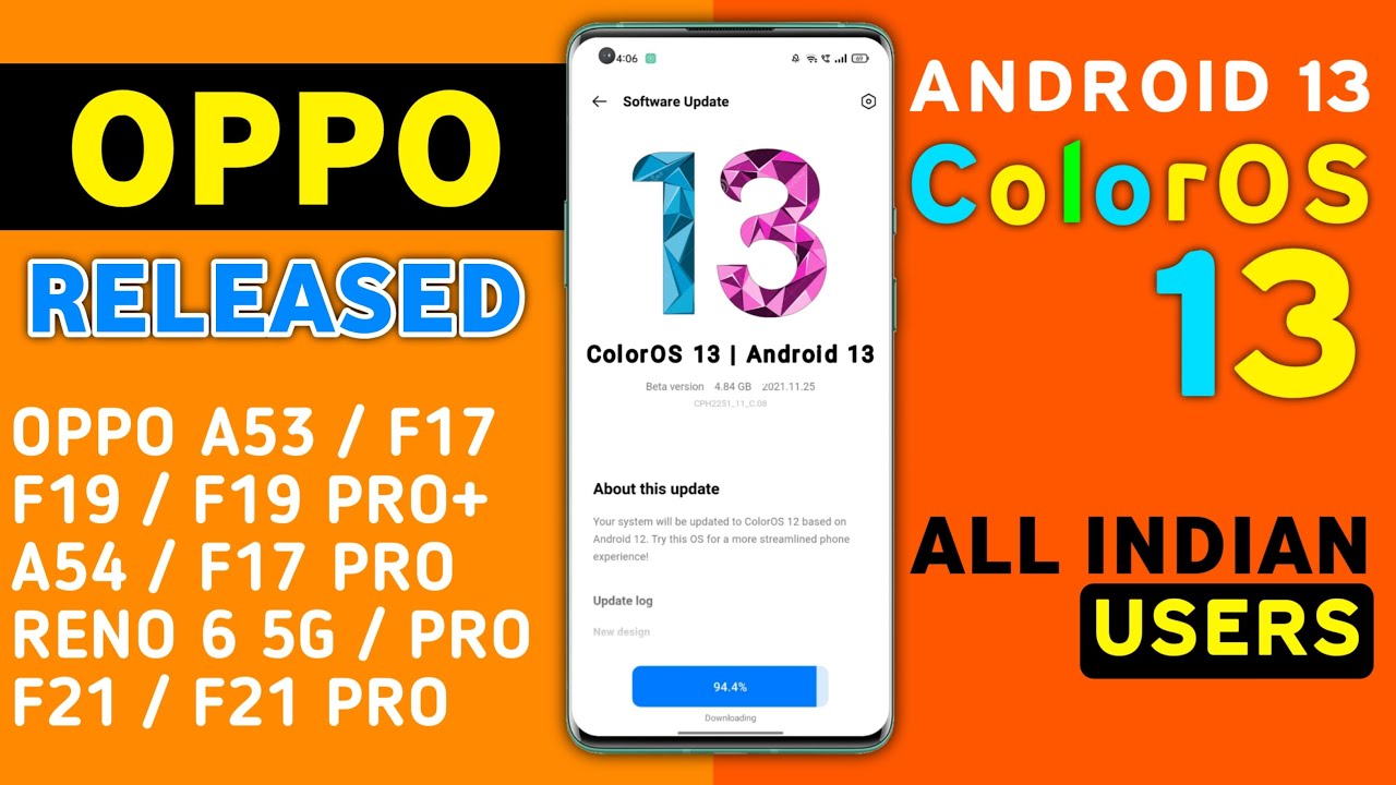 Oppo ColorOS 13 Android 13 Update Release | color OS 13 Device List | Oppo  Reno 6 5G,A53,A52,F15,F17 - YouTube