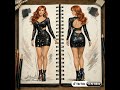 a sparkling long-sleeve mini dress with front and back views on one page, styled for night events.🖤