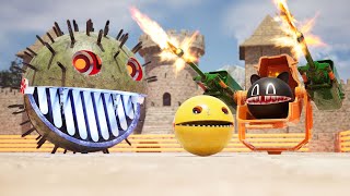 Robot Pacman VS Spiky Robot Monsters in Cartoon Cat’s Medieval Castle