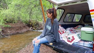 Truck camping by the river (with a gourmet campfire meal)