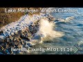 Drone Lake Michigan Waves Crash onto Seawall Slow Motion January 2021