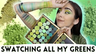 SWATCHING ALL MY BRIGHT GREEN EYESHADOWS | Comparing Green Eyeshadows | Lots of Indie Makeup Brands!