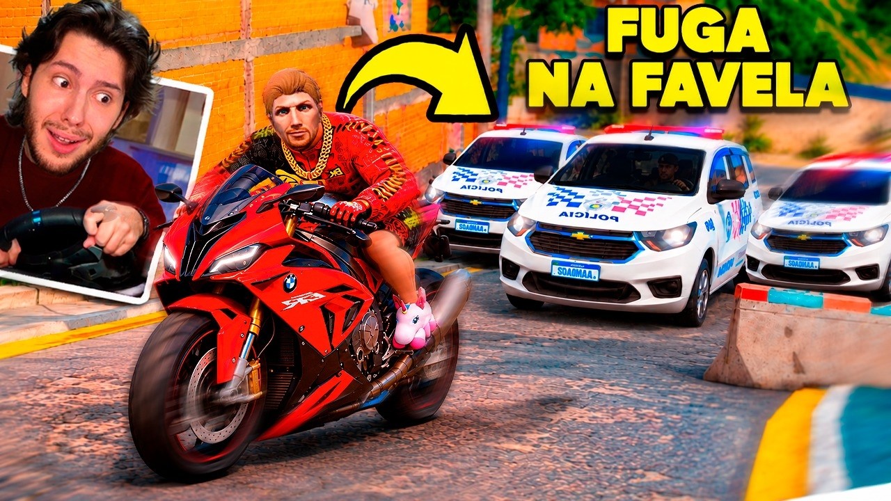 Dei fuga DE MOTO levando a POLÍCIA PRA FAVELA! (GTA 5 RP)
