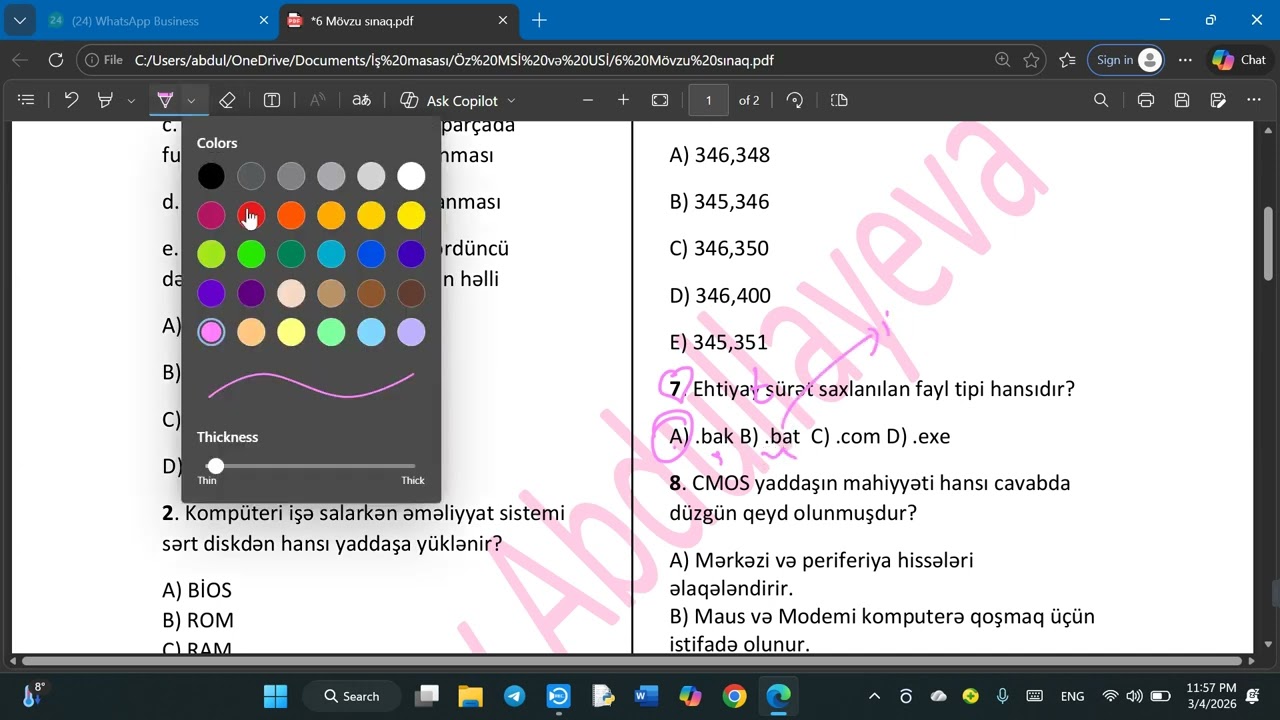 Sınaqdan fərqli suallar 