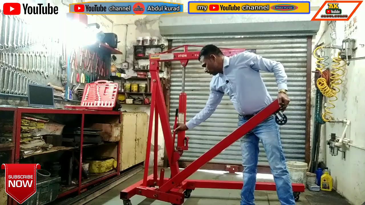 Hydraulic Engine Shop Crane Hindi 🔥 2 Ton Folding Hydraulic Engine