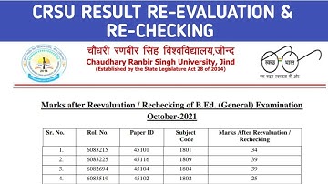 CRSU B.Ed. Reevaluation / Rechecking Result 2021 Exams