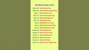 International Days / Important days / #internationaldays