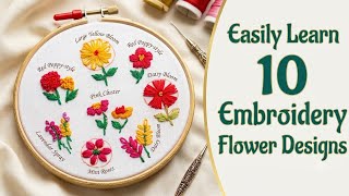 Easily learn 10 embroidery flower design | Hand Embroidery Flower Stitches Easily learn 10 embroidery flower design | Hand Embroidery Flower Stitches