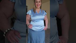 Blue Satin Shirt &Skirt