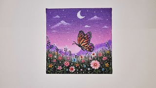 🌙 Dreamy Butterfly Mini Canvas Painting | Full Process #art #artist #acrylicpainting #canvas