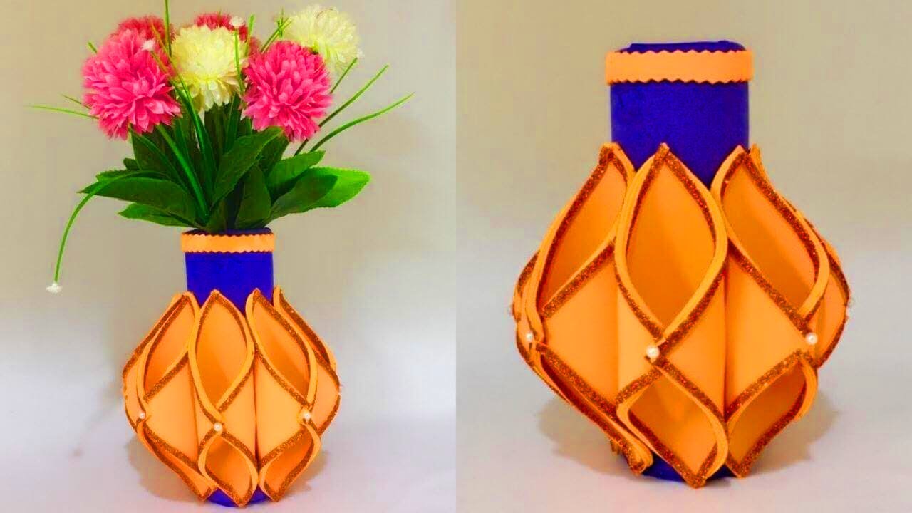 Glitter Paper Flower Vase How To Make Flower Vase With Glitter Foam Sheet Foam Sheet Craft Ideas