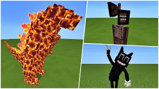 Cartoon Cat, Siren Head, Light Head vs Burning Godzilla in Minecraft PE | Trevor Henderson Addon screenshot 5