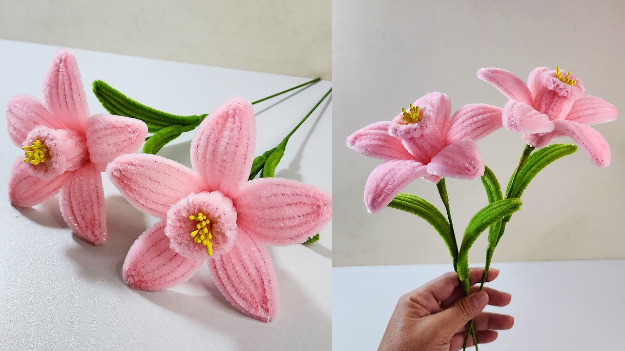 Простой мастер-класс по изготовлению розовой лилии своими руками 🌸 Лилия из проволоки для чистки ...
